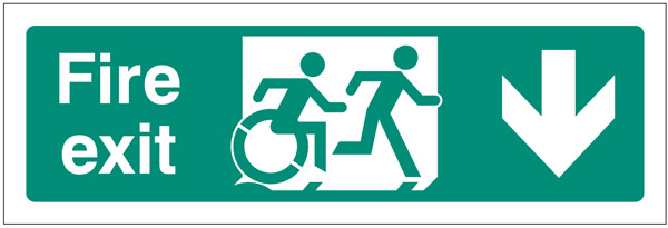 Inclusive Fire Exit Arrow Down Sign for Disabled Access