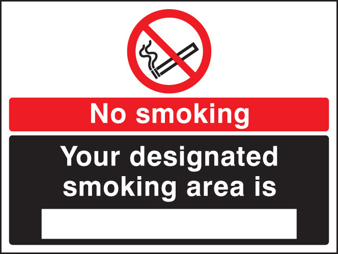 No Smoking Designated Smoking Area Sign (White/Black)