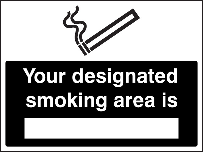 Designated Smoking Area Sign (White/Black) R/P 400x300mm