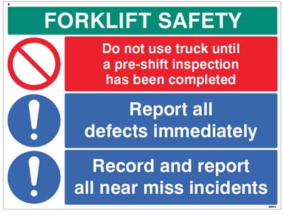 Forklift Safety Report Defects and Near Misses Sign - 600x450mm
