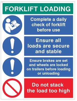 Forklift Loading Daily Checks, Secure Loads - R/P 600x450mm