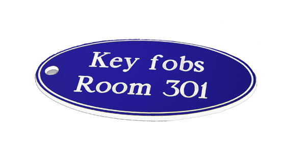 78x150mm Oval Key Fob - White Text on Blue