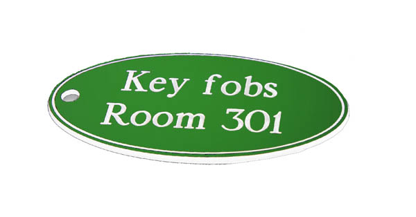 78x150mm Oval Key Fob - White Text on Green