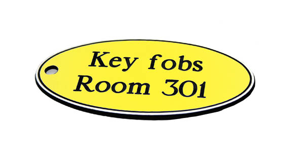 78x150mm Oval Key Fob - Black Text on Yellow