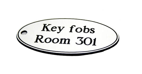 50x100mm Oval Key Fob - Black Text on White