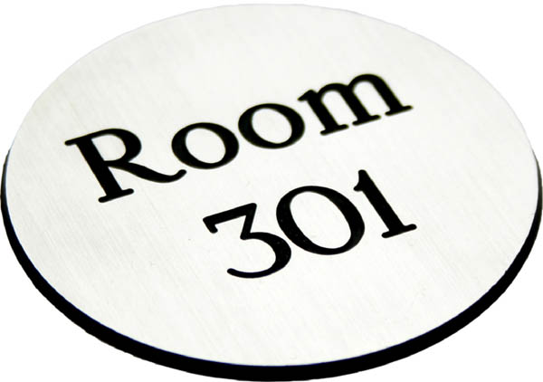 Engraved Sign with Adhesive Backing - 95mm Diameter, Black Text on White