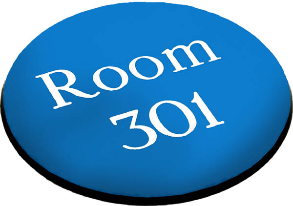 Engraved Sign with Adhesive Backing - 95mm Diameter, White Text on Blue
