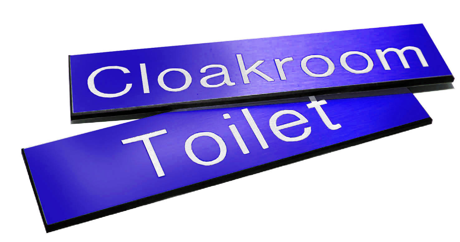 Engraved Sign with Adhesive Backing - 100x75mm, White Text on Blue