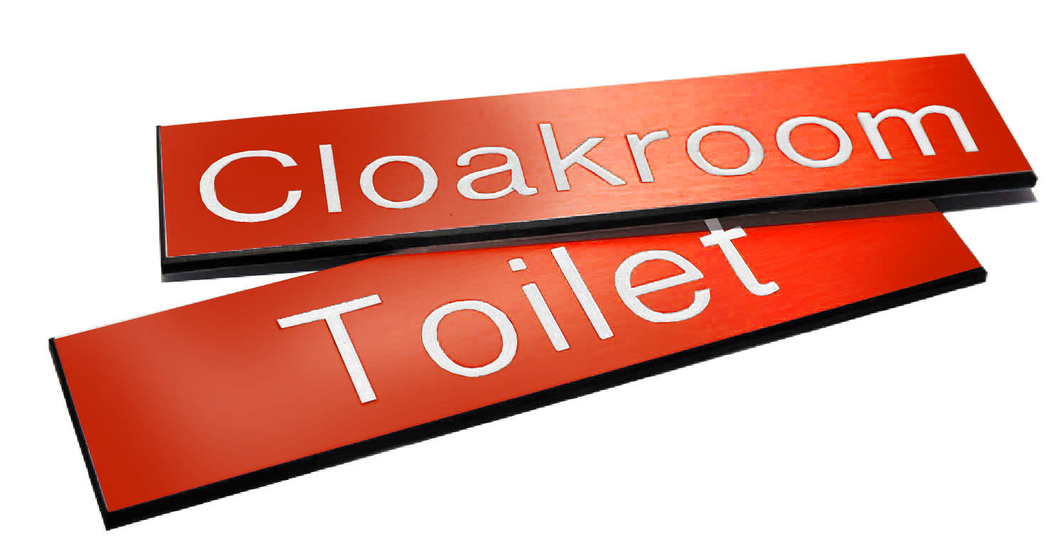 Engraved Sign with Adhesive Backing - 300x100mm, White Text on Red