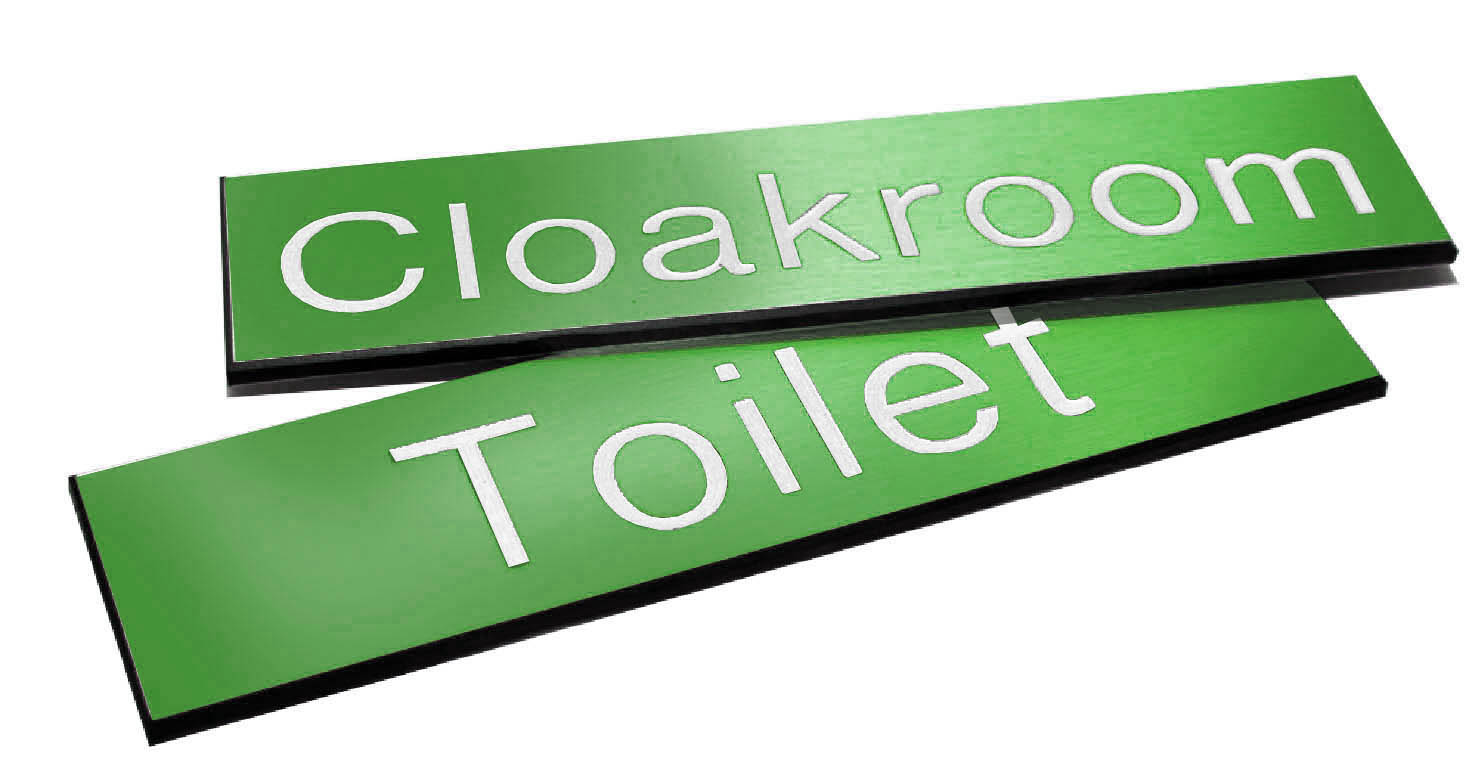 Engraved Sign with Adhesive Backing - 140x35mm, White Text on Green