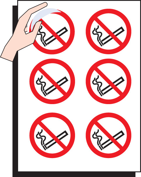 No Smoking Sign - 75mm Diameter - Pack of 6