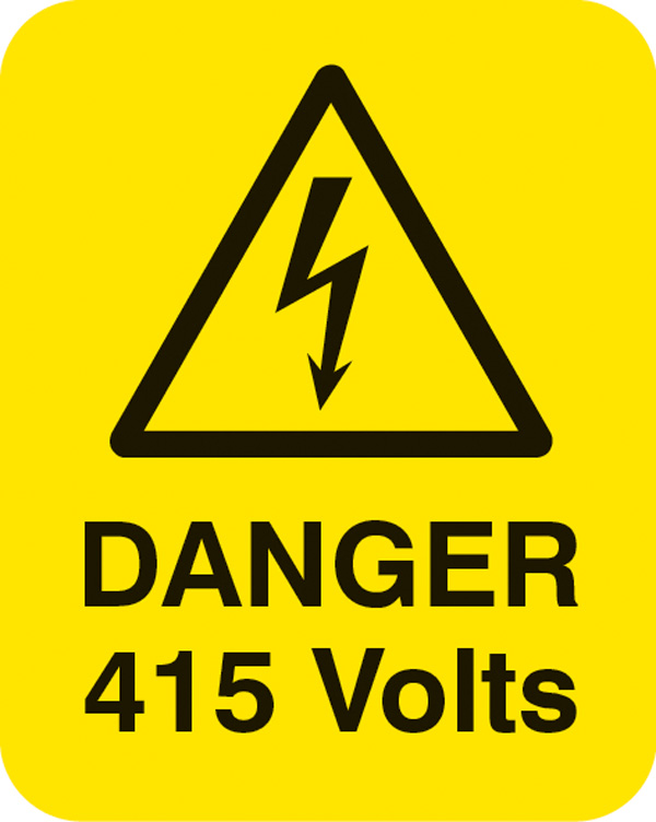 Danger 415 Volts - Sheet of 25 Labels (40x50mm)