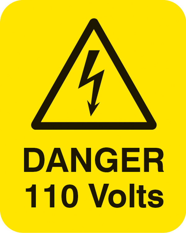 Danger 110 Volts - Sheet of 25 Labels (40x50mm)