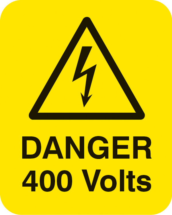 Danger 400 Volts - Pack of 25 Labels (40x50mm)