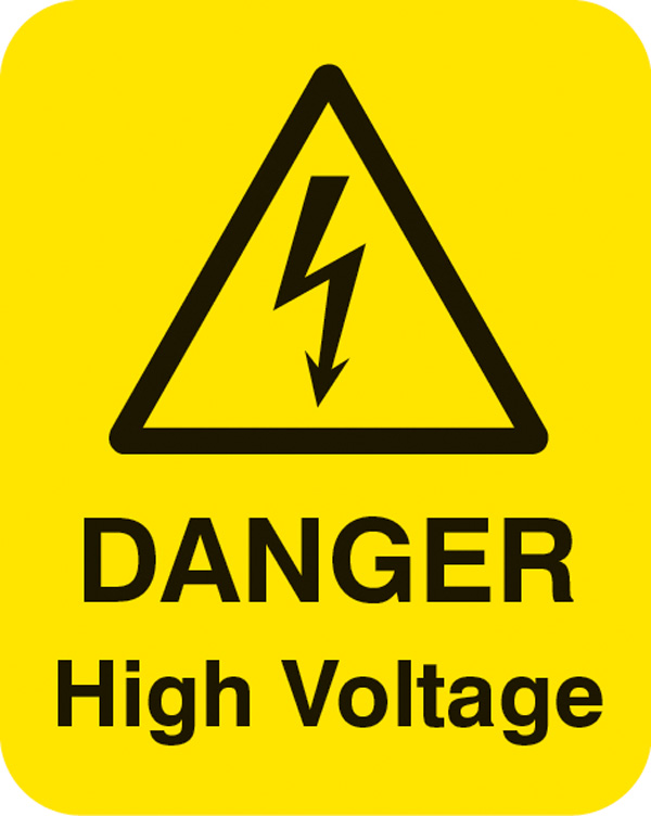 Danger High Voltage - Sheet of 25 Labels (40x50mm)