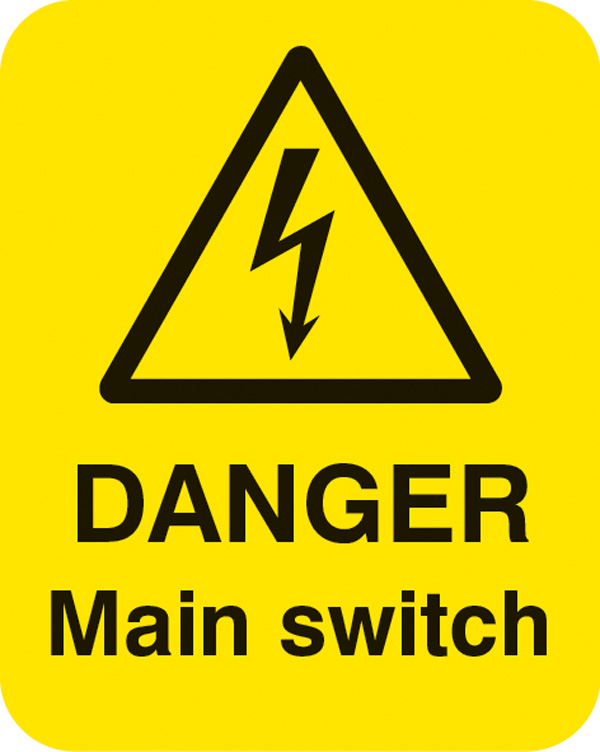 Danger Main Switch Labels - Sheet of 25 (40x50mm)