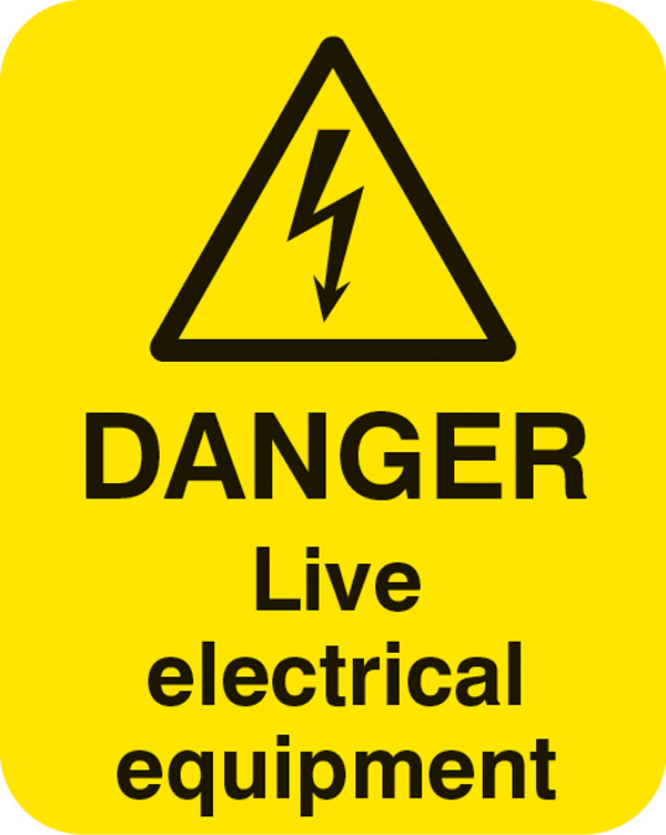 Danger: Live Electrical Equipment Labels - Sheet of 25 (40 x 50 mm)