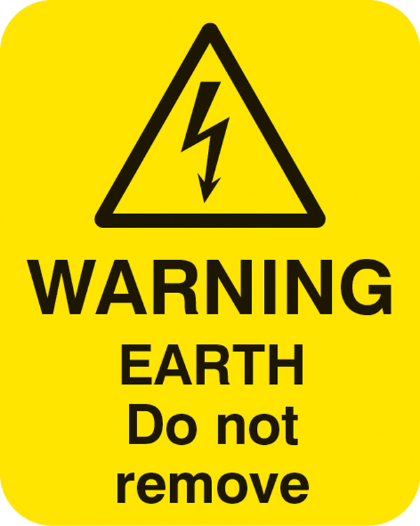 Warning: Earth - Do Not Remove - Sheet of 25 Labels (40x50mm)