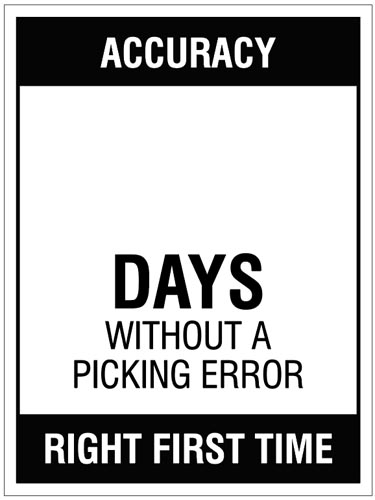 Accuracy Days Without a Picking Error Sign, 450x600mm R/PVC with Wipe Clean Over Laminate