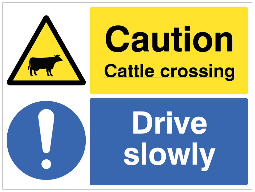 Cattle Crossing Sign - Drive Slowly - R/P 600x450mm