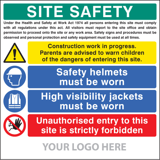 Site Safety Board - Helmets, Hi-Vis, Unauthorised Entry Sign 1220x1220mm