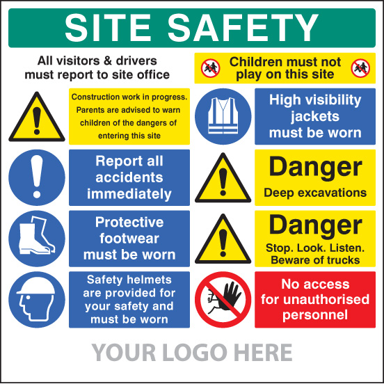 Multi-Message Site Safety Board for Deep Excavations - Site Saver Sign 1220x1220mm