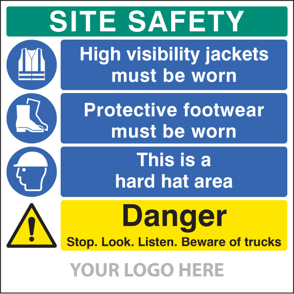 Site Safety Board - Hi-Vis, Footwear, Hard Hat, Trucks - Site Saver Sign 1220x1220mm