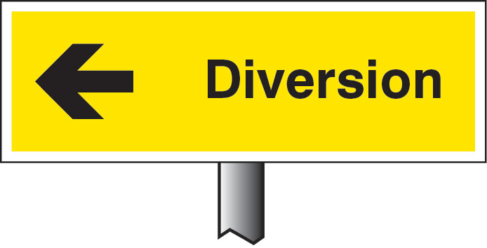 Verge Sign - Diversion Left 450x150mm (Post 800mm)