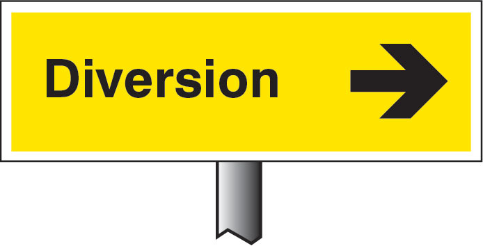 Verge Sign - Diversion Right 450x150mm (Post 800mm)