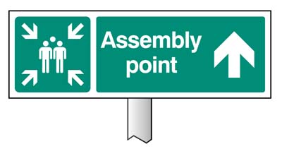Verge Sign - Assembly Point Straight Ahead 450x150mm (Post 800mm)