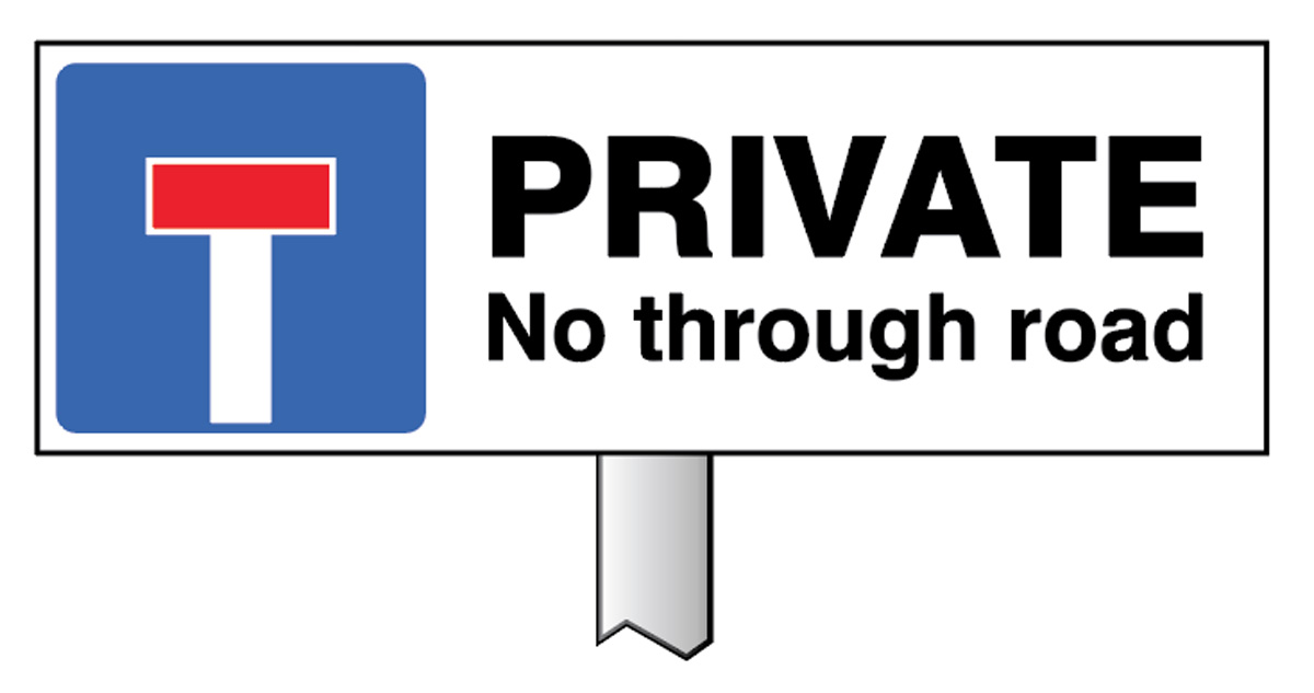 Verge Sign - Private No Through Road 450x150mm (Post 800mm)