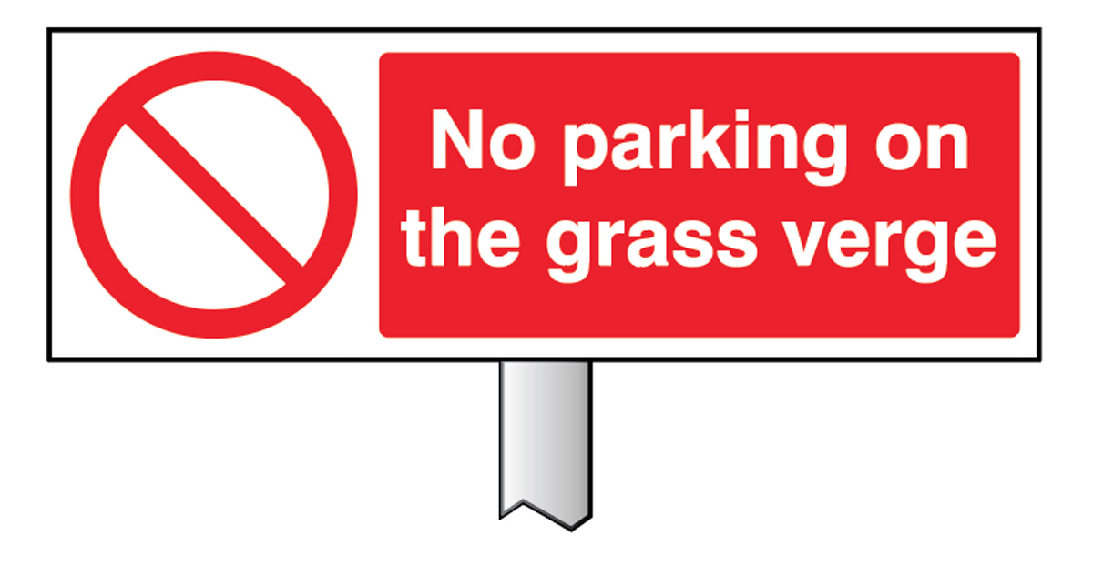Verge Sign - No Parking on the Grass Verge 450x150mm (Post 800mm)