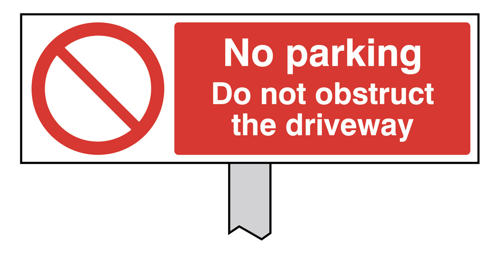 No Parking - Do Not Obstruct Driveway Verge Sign (450x150mm, Post 800mm)