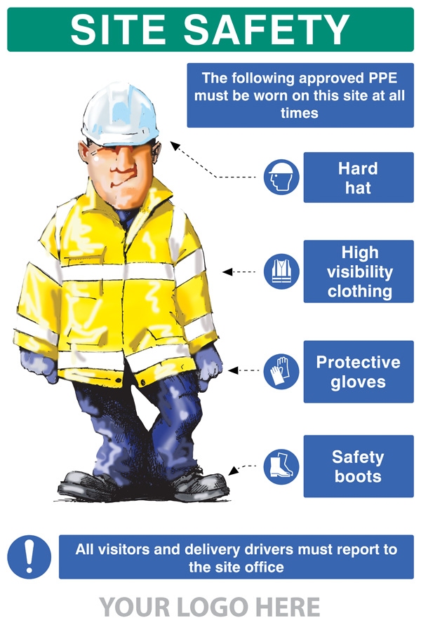 PPE Requirement Sign (Hat, Hi-Vis, Gloves, Boots)