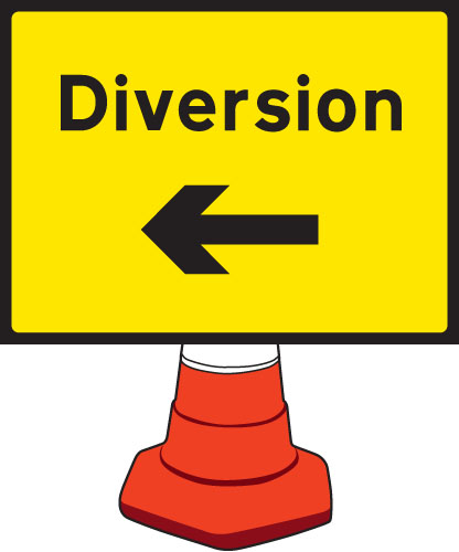 Diversion Left Cone Sign - 600x450mm