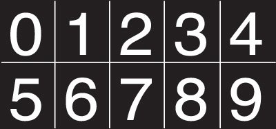 White on Black Numbering Sheet - 25mm Character Height
