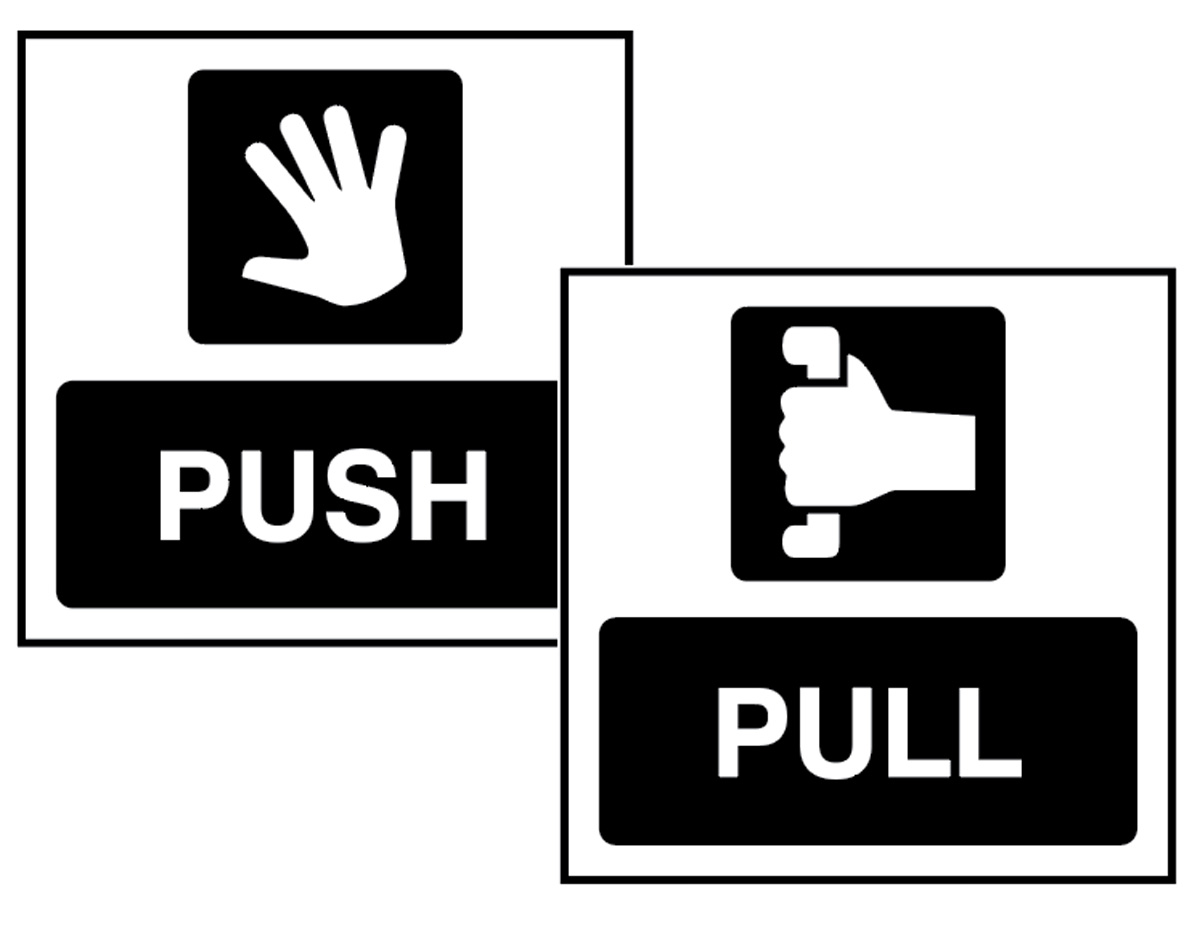 Double-Sided Self-Adhesive Window Sticker - Pull / Push (150x150mm)