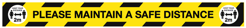Please Maintain a Safe Distance Floor Graphic Strip, 1000x100mm