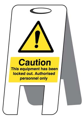 Self-Standing Folding Sign - Locked Out Equipment (300x600mm)