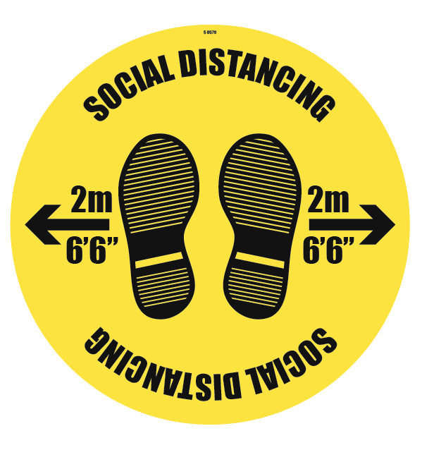 Social Distancing Floor Graphic - 2m/6ft with Footprints (400mm Diameter)