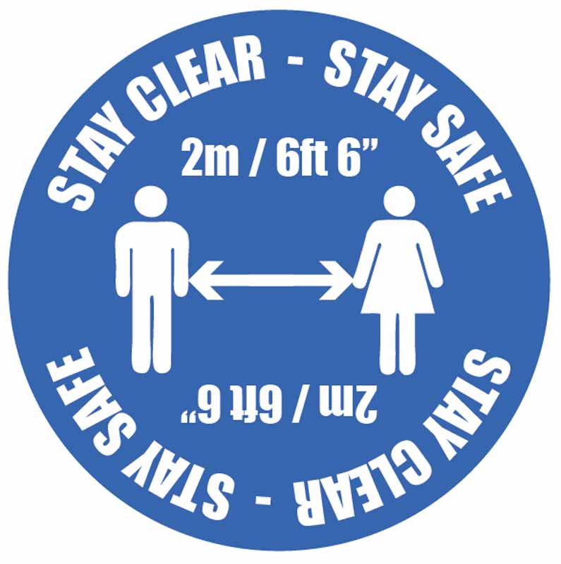 Stay Clear, Stay Safe (Min of 2m/6ft) Floor Graphic - 400mm Diameter