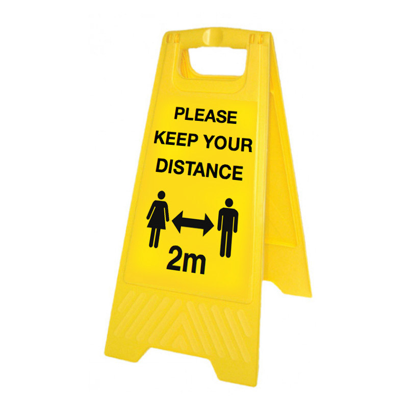 Please Keep Your Distance (Yellow Free-Standing Floor Sign)