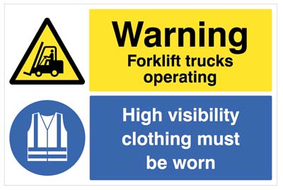 Warning: Forklift Operation - Hi-Vis Clothing Must Be Worn Floor Graphic 600x400mm