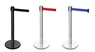 Retractable Barrier Post with 3.4m Blue Webbing - 1015mm High Black Base