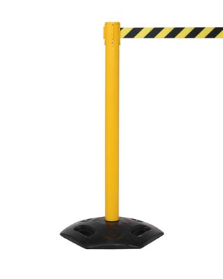 Retractable Industrial Barrier on Yellow Post (3.4m Black/Yellow Webbing) - 1015mm High