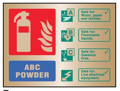 ABC Powder Extinguisher ID Sign - Brass Finish, 150x200mm, Adhesive Backed