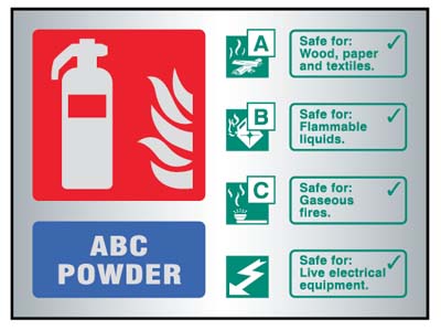 ABC Powder Extinguisher Identification Sign - Aluminium, 150x200mm, Adhesive Backed