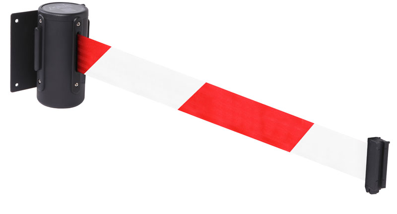 Wall-Mounted Retractable Barrier 4.6m Red/White Webbing 50mm Wide with Screw-in Wall Clip