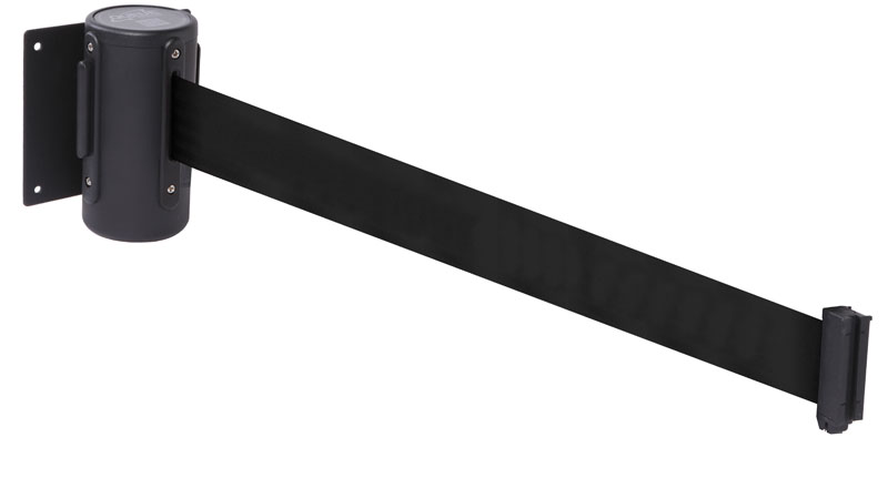 Wall-Mounted Retractable Barrier - 4.6m Black Webbing, 50mm Wide with Wall Clip