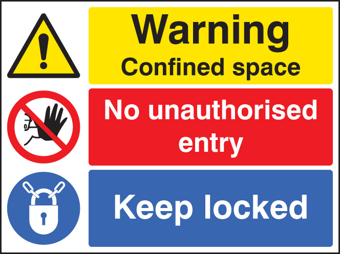 Warning: Confined Space - No Entry, Keep Locked